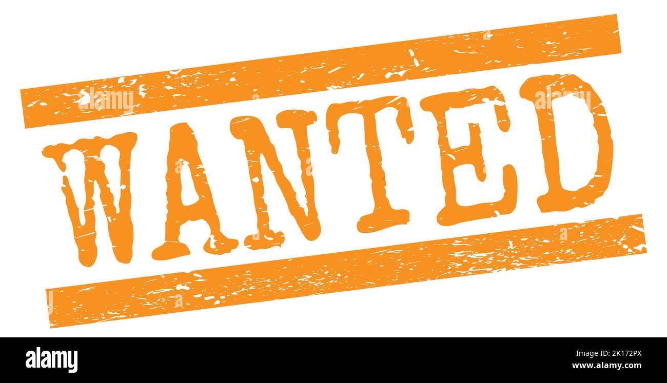 WANTED text written on orange grungy lines stamp sign. Stock Photo
