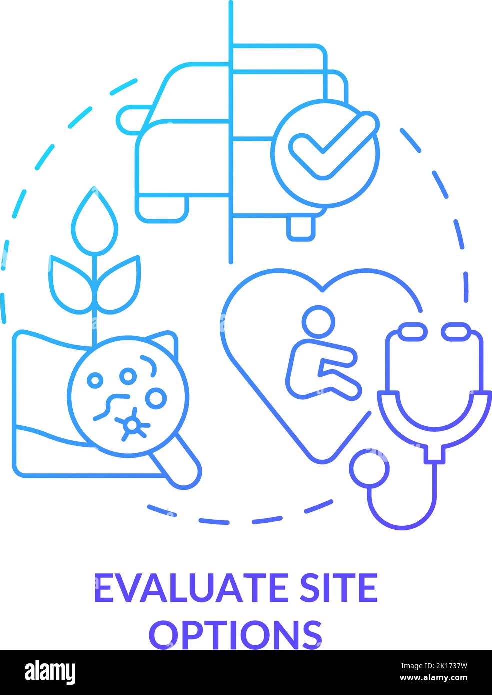 Evaluate site options blue gradient concept icon Stock Vector