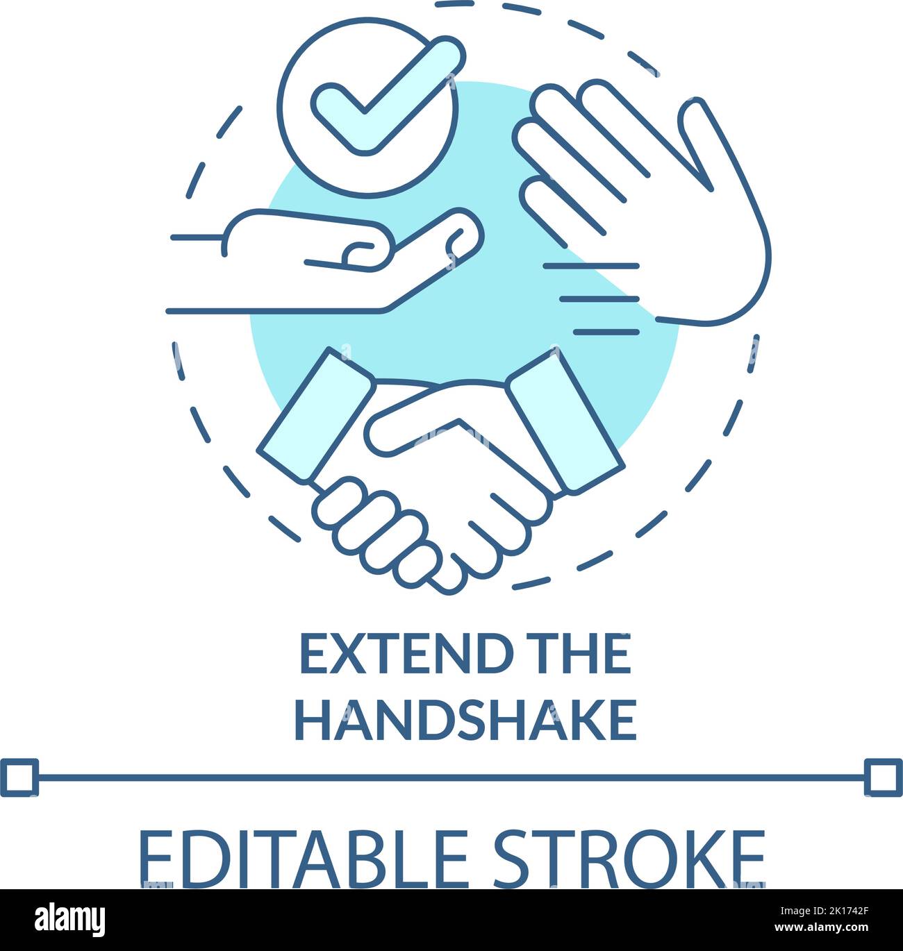 Extend handshake turquoise concept icon Stock Vector