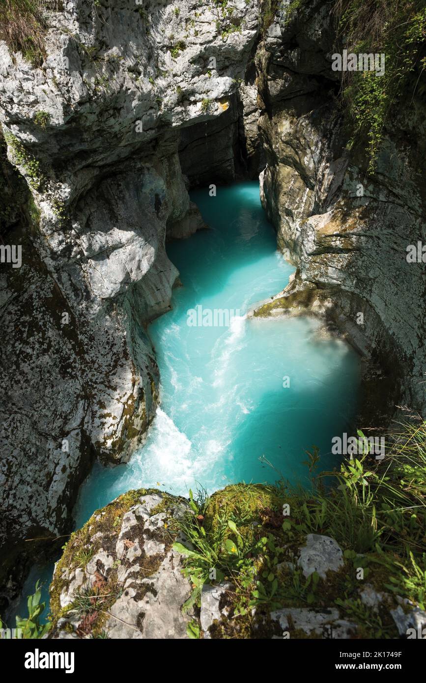 Turquoise water in the mountain gorge Stock Photo