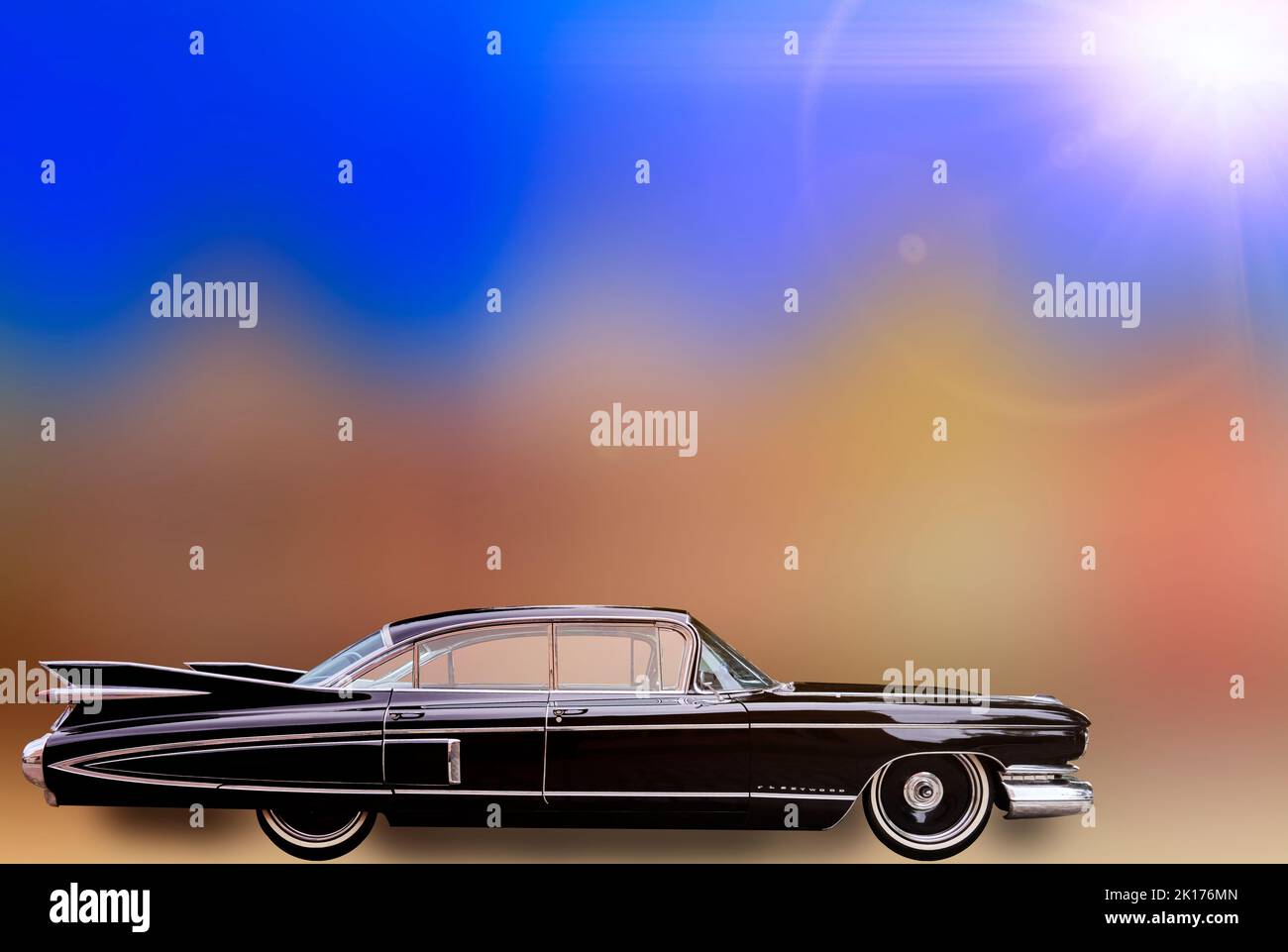 Cadillac Fleetwood in black, side view of huge American road cruiser against blurred background, Vehicle location Lehnin, Germany, September 11, 2022. Stock Photo