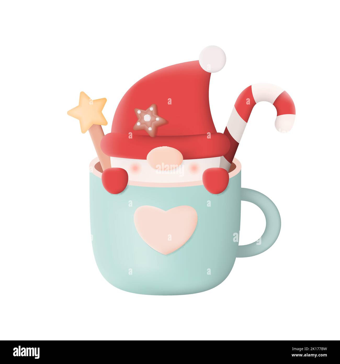 Cute Christmas Gnome in Mug 3D Icon Vector Illustration on White Background Stock Vector