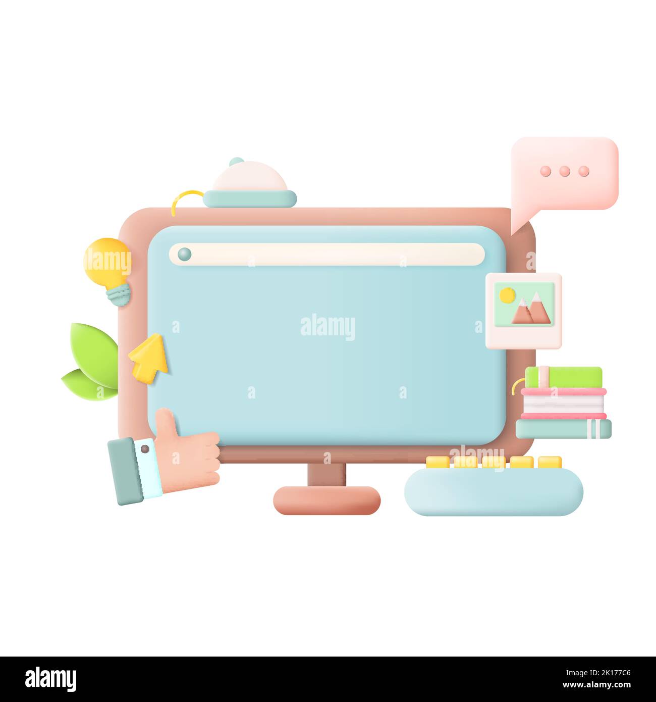 Desktop Computer, Blank Screen Monitor 3D Icon Vector Illustration on White Background, Empty Display Mockup. Website Setting Concept Stock Vector