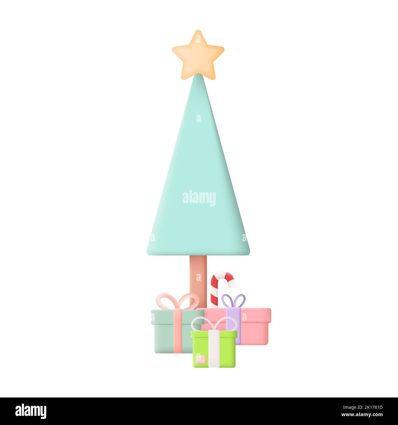 Christmas Tree with Gift Box 3D Icon Vector Illustration on White Background Stock Vector