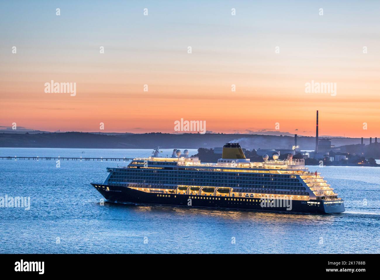 Aghada, Cork, Ireland. 16th September 2022. Cruise ship Spirit of Adventure passing the ESB generating station in Aghada while on her way for a visit to Cobh, Co. Cork, Ireland. - Credit; David Creedon / Alamy Live News Stock Photo