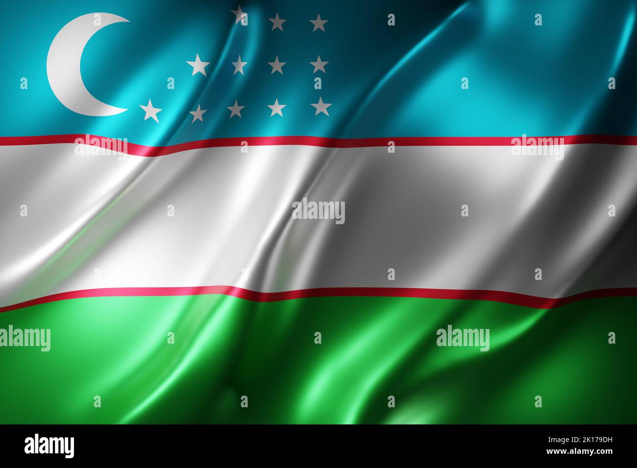 3d rendering of a detail of a silked Uzbekistan flag Stock Photo - Alamy