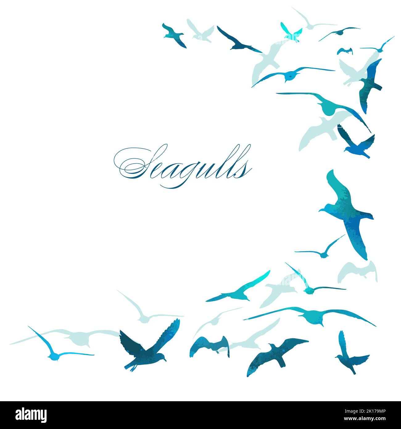 Blue seagulls flying on a white background. Vector illustration Stock Vector