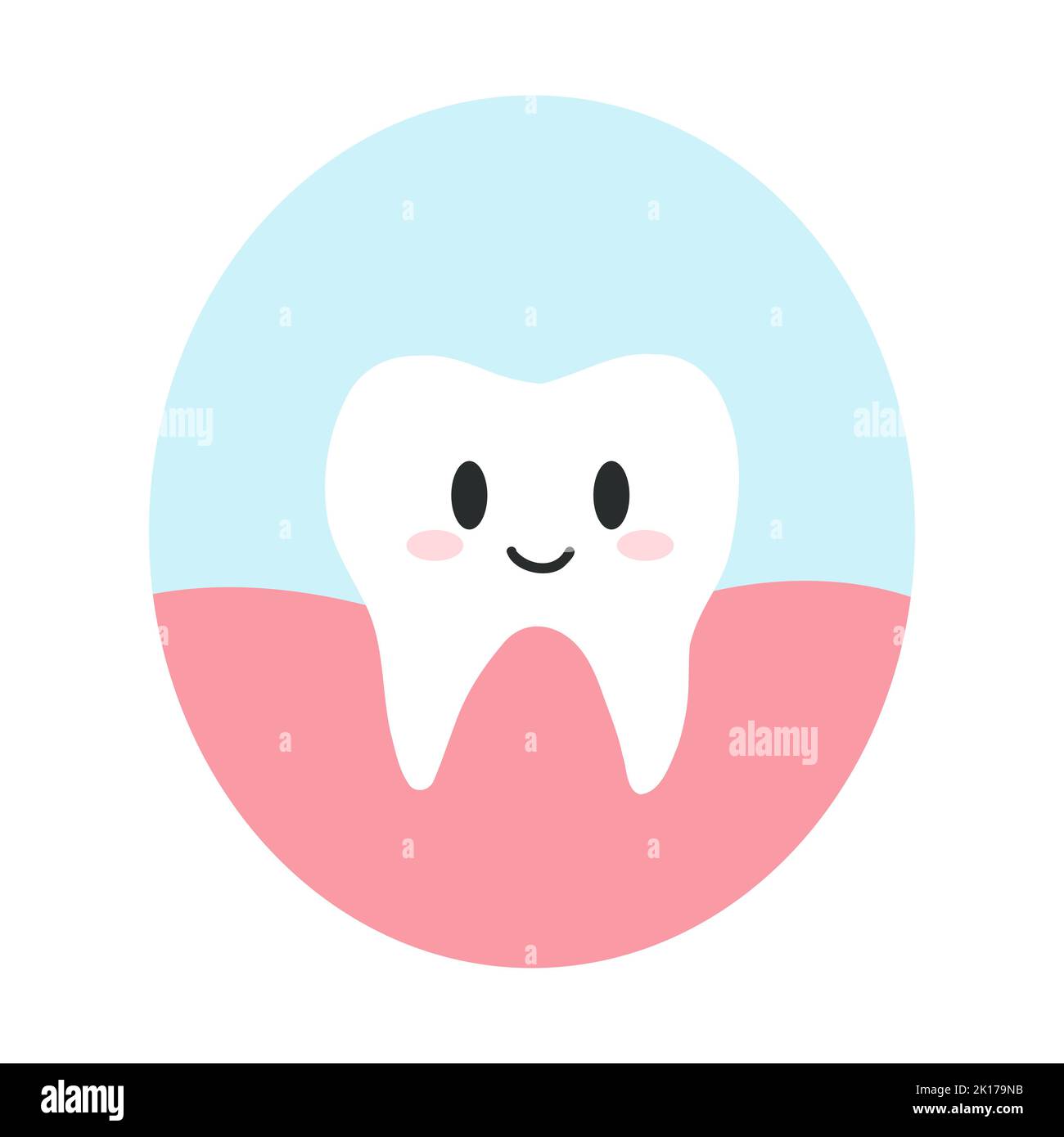 Cute happy tooth in cartoon flat style. Vector illustration of clean healthy teeth character, dental care concept, oral hygiene Stock Vector