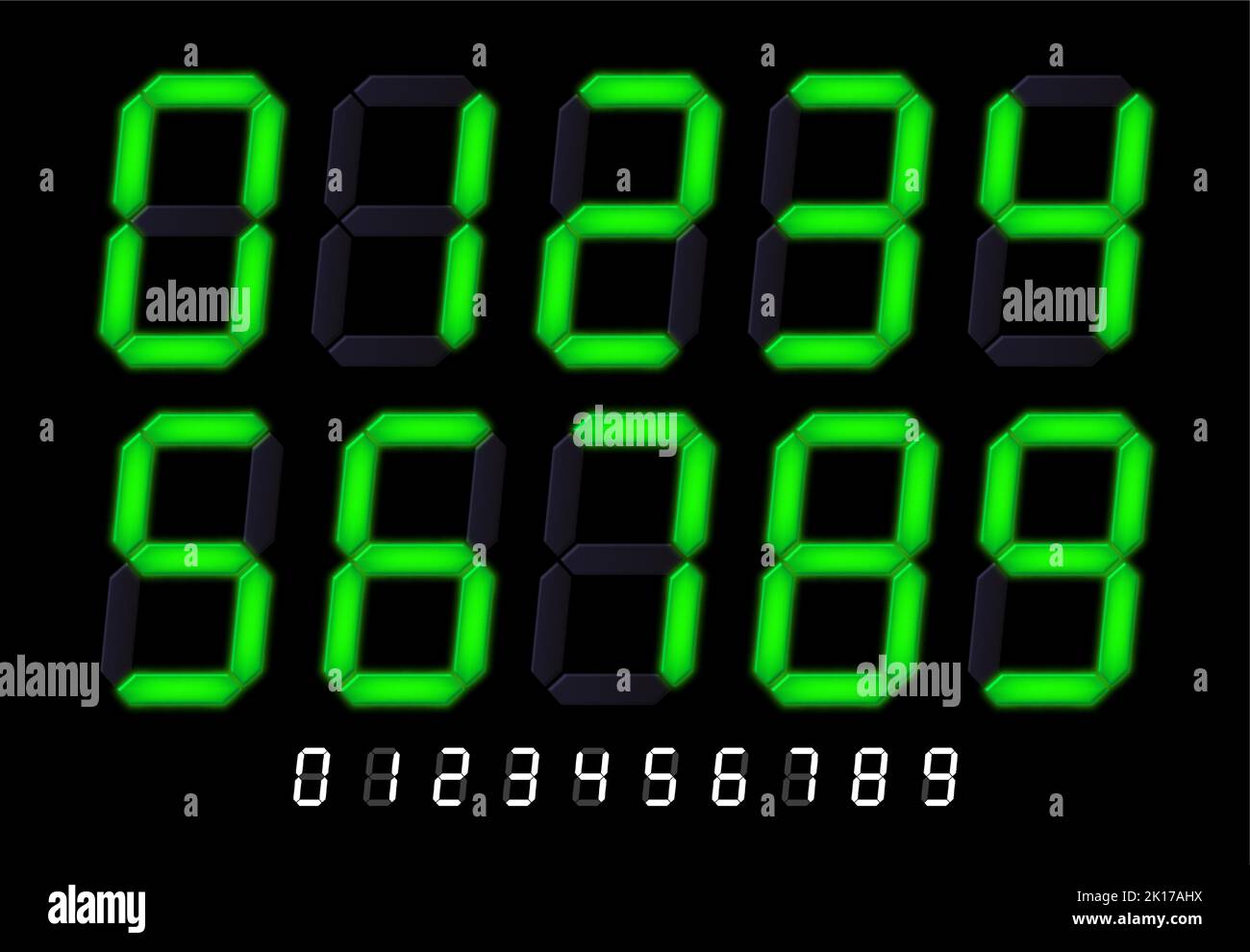 Segmented lcd display numbers. Digital time timer signs, tech clock