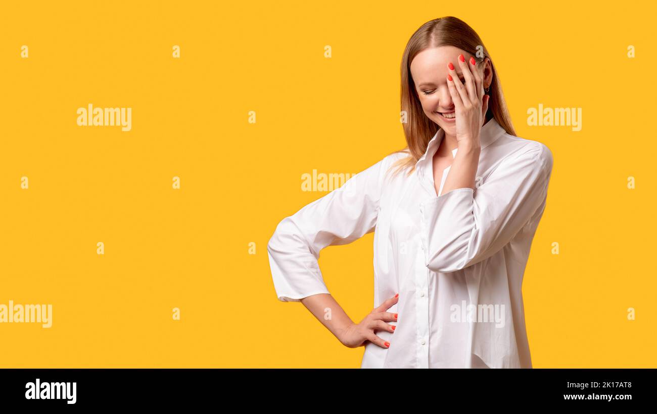 Shy Fun Shy woman. Fun joke. Positive attitude humor. Female lifestyle. Amused ...