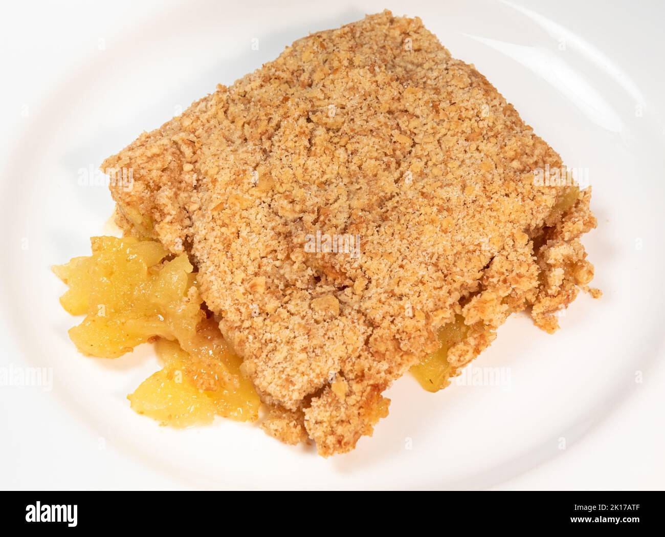 Apple crumble from above Stock Photo