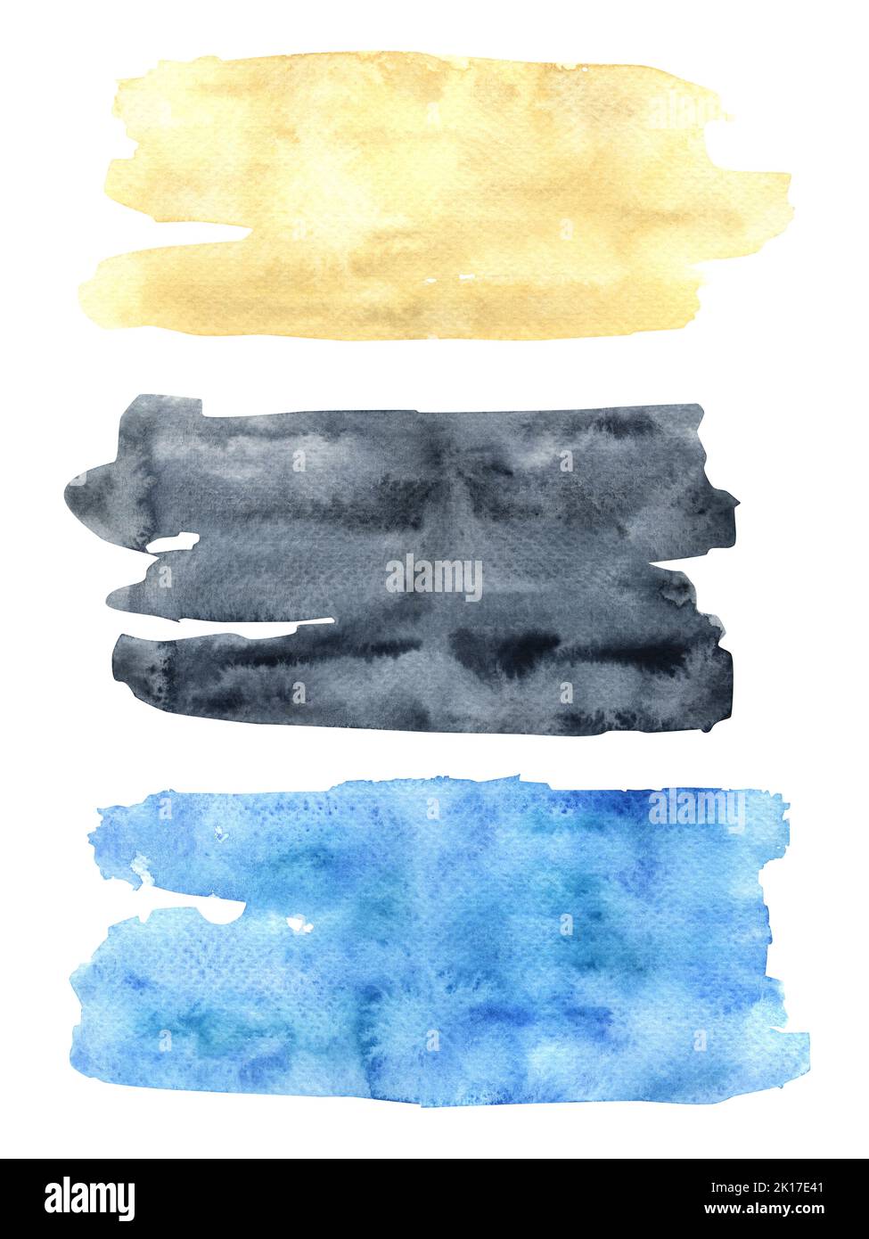 Watercolor stains with paper texture. Beige, dark gray and blue colors ...