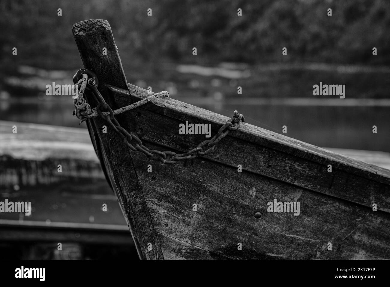A black and white closeup of a wooden small boat Stock Photo - Alamy
