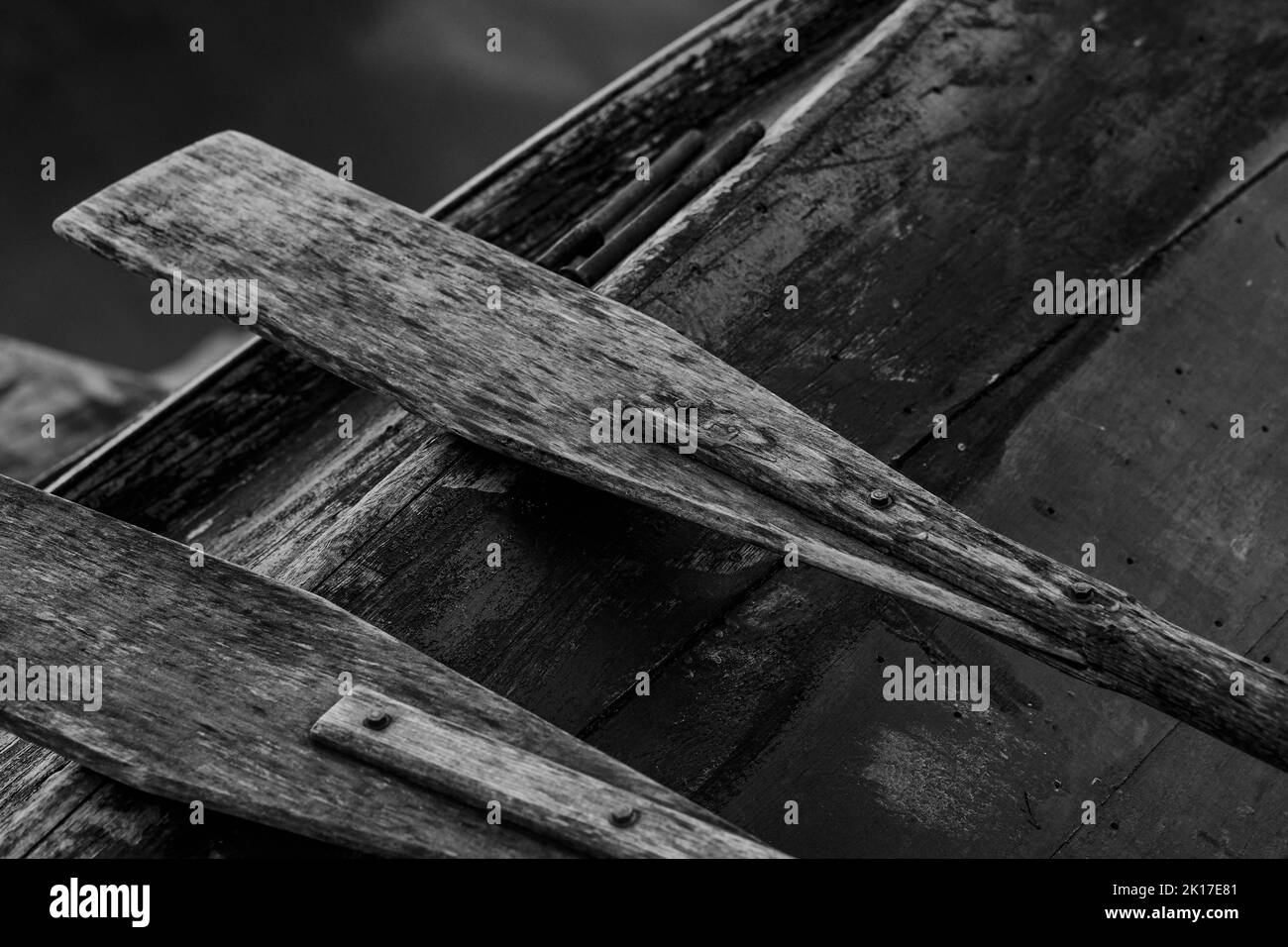 A black and white closeup of a wooden small boat Stock Photo - Alamy
