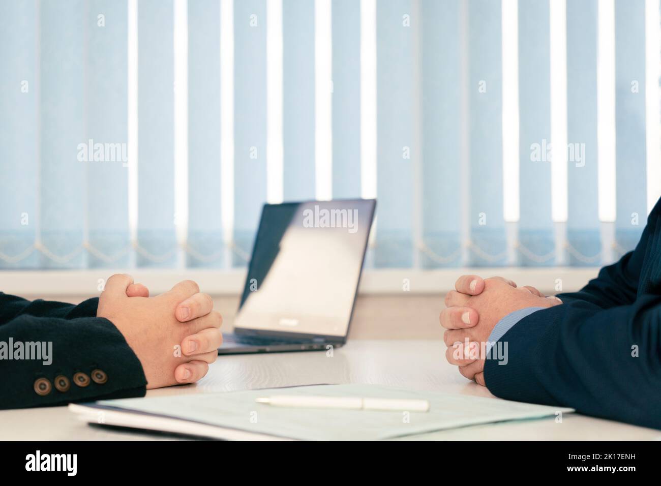 Business people negotiating a contract, Two businessmen are negotiating in office. signing of important documents. Stock Photo