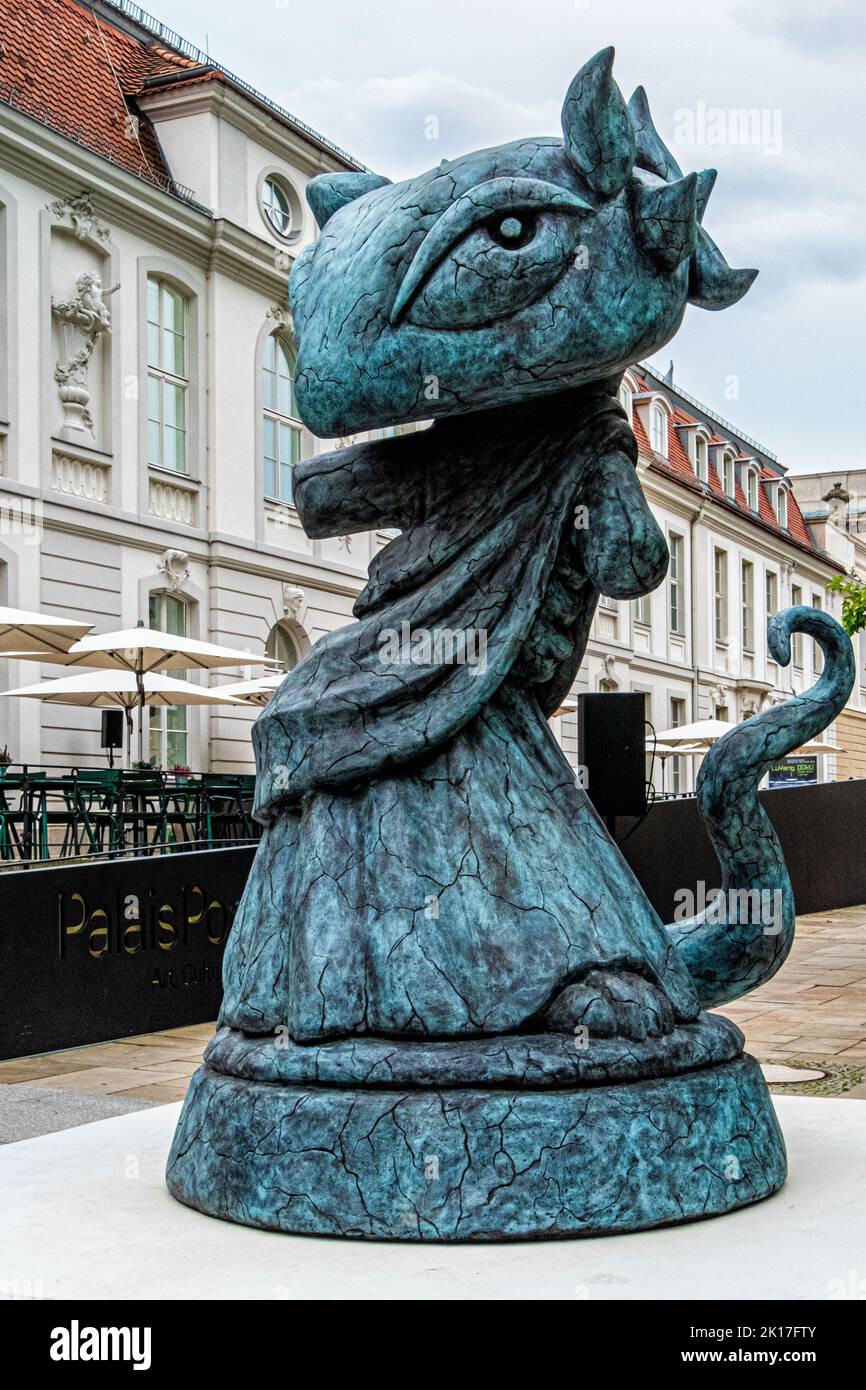 Techno Statue (turquoise) 2021,Bronze sculpture by sculptor Bunny Rogers Palais Populaire Art Gallery, Unter den Linden 5, Mitte-Berlin, Germany Stock Photo