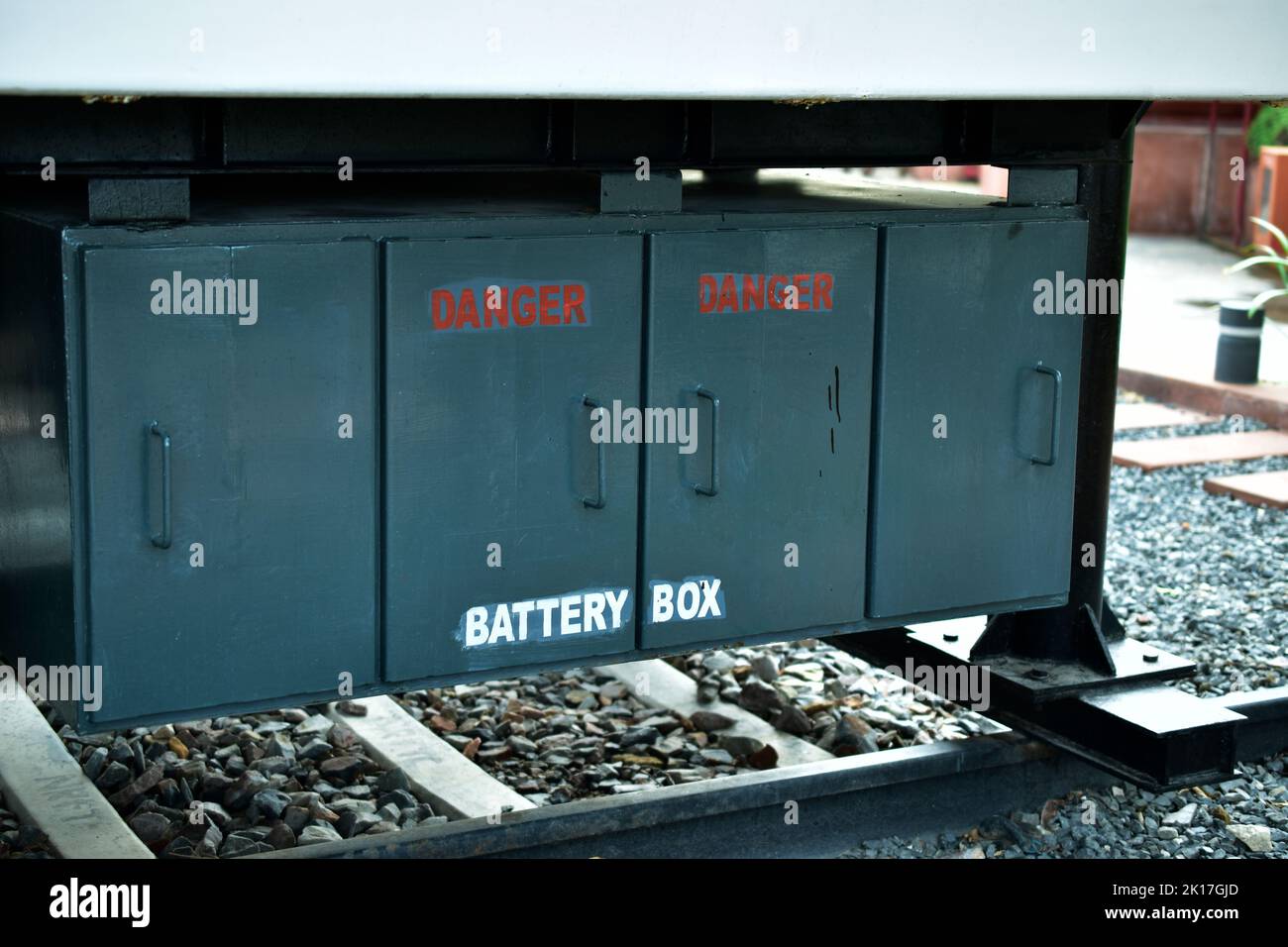 Rail battery box under carriage on the train Stock Photo Alamy