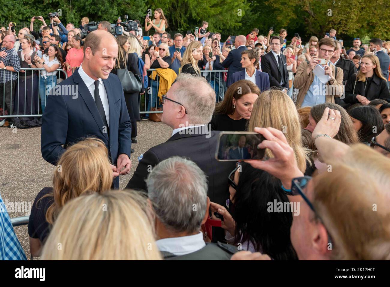 The Duke and Duchess of Sussex arrive with the Prince and Princess of Wales at Windsor Castle to greet well-wishers, during the second day of national Stock Photo