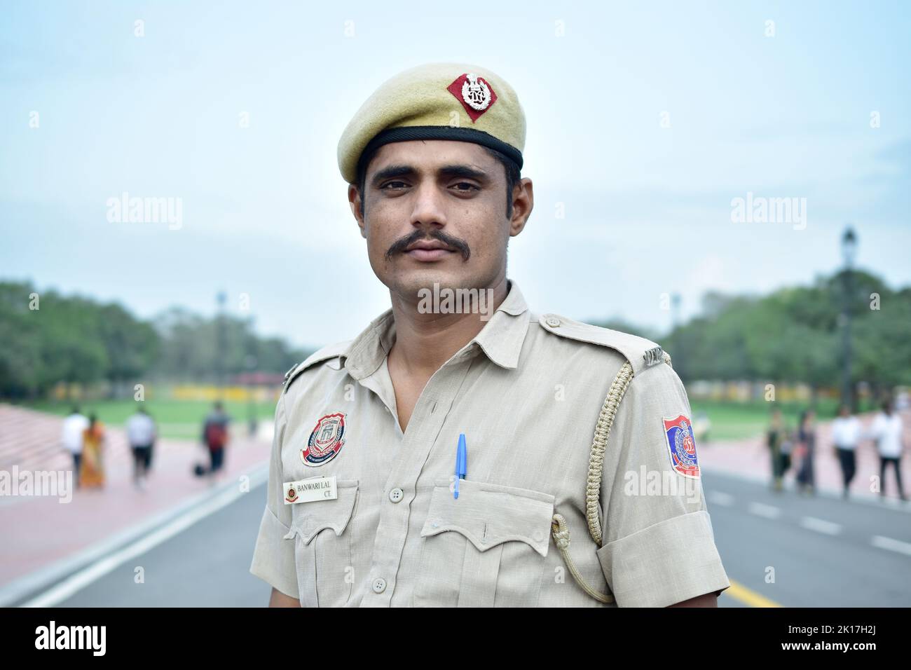 New Delhi, India - 14 September 2022 : Close up of Delhi Police Constable at india gate Stock Photo