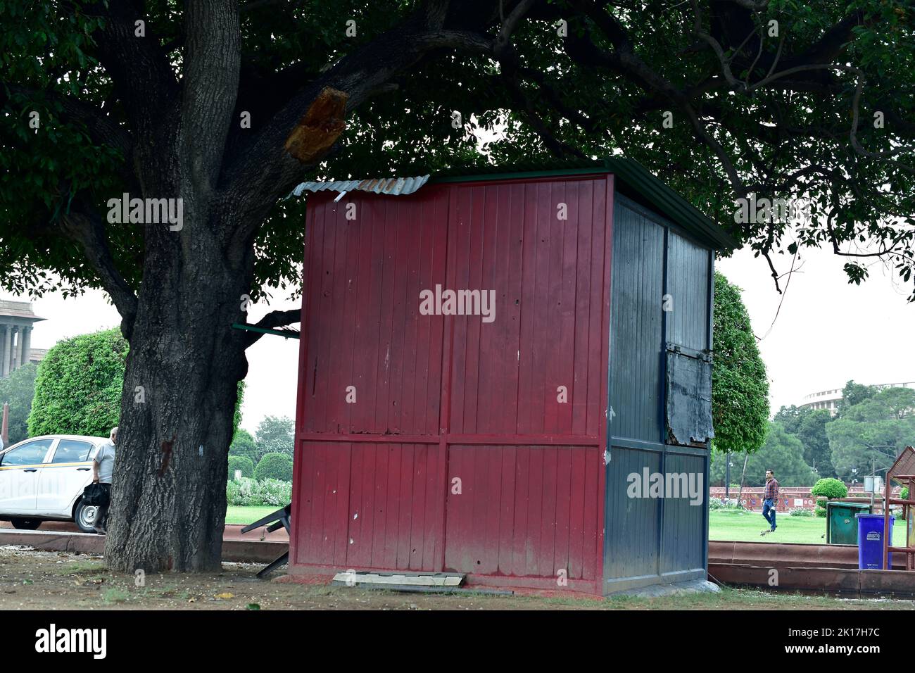 New Delhi, India - 14 September 2022 : Restorable wooden hut at the park Stock Photo