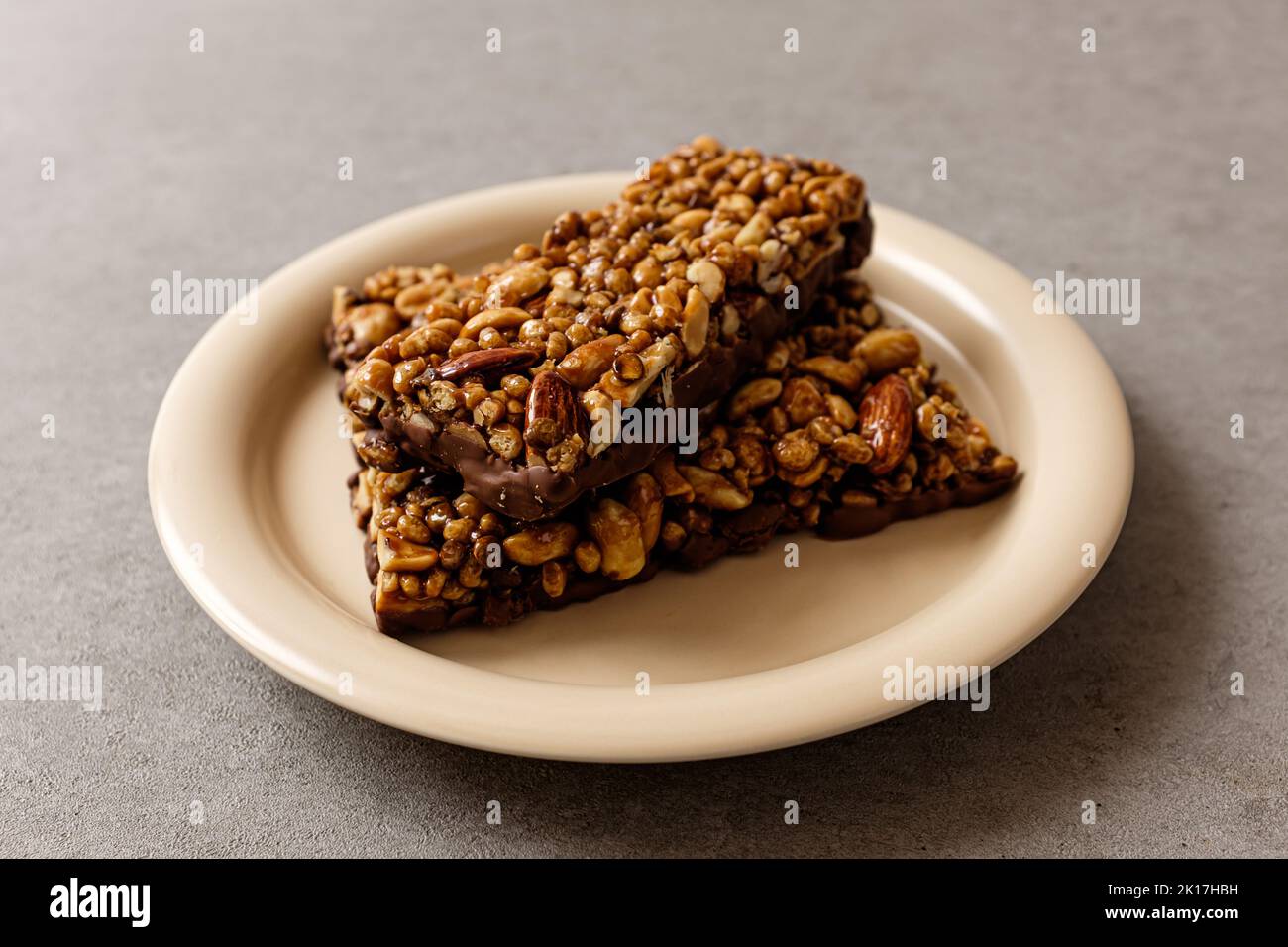 Snacks with Granola. Snacks with Nuts. diet meal replacement Stock Photo
