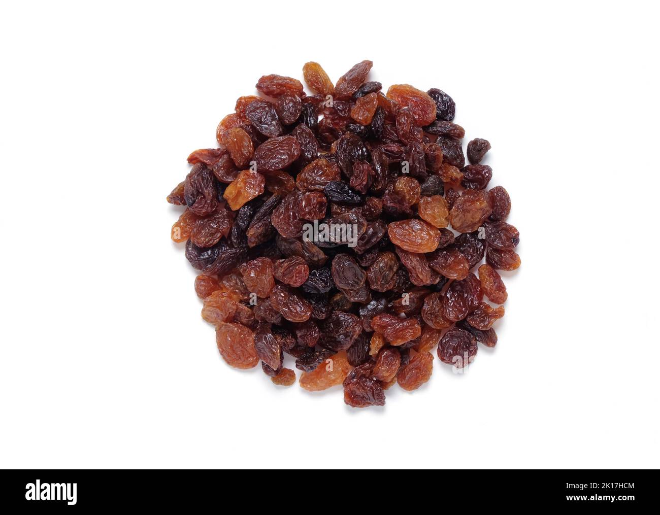 Pile of sultanas shot from above isolated on white cut out Stock Photo