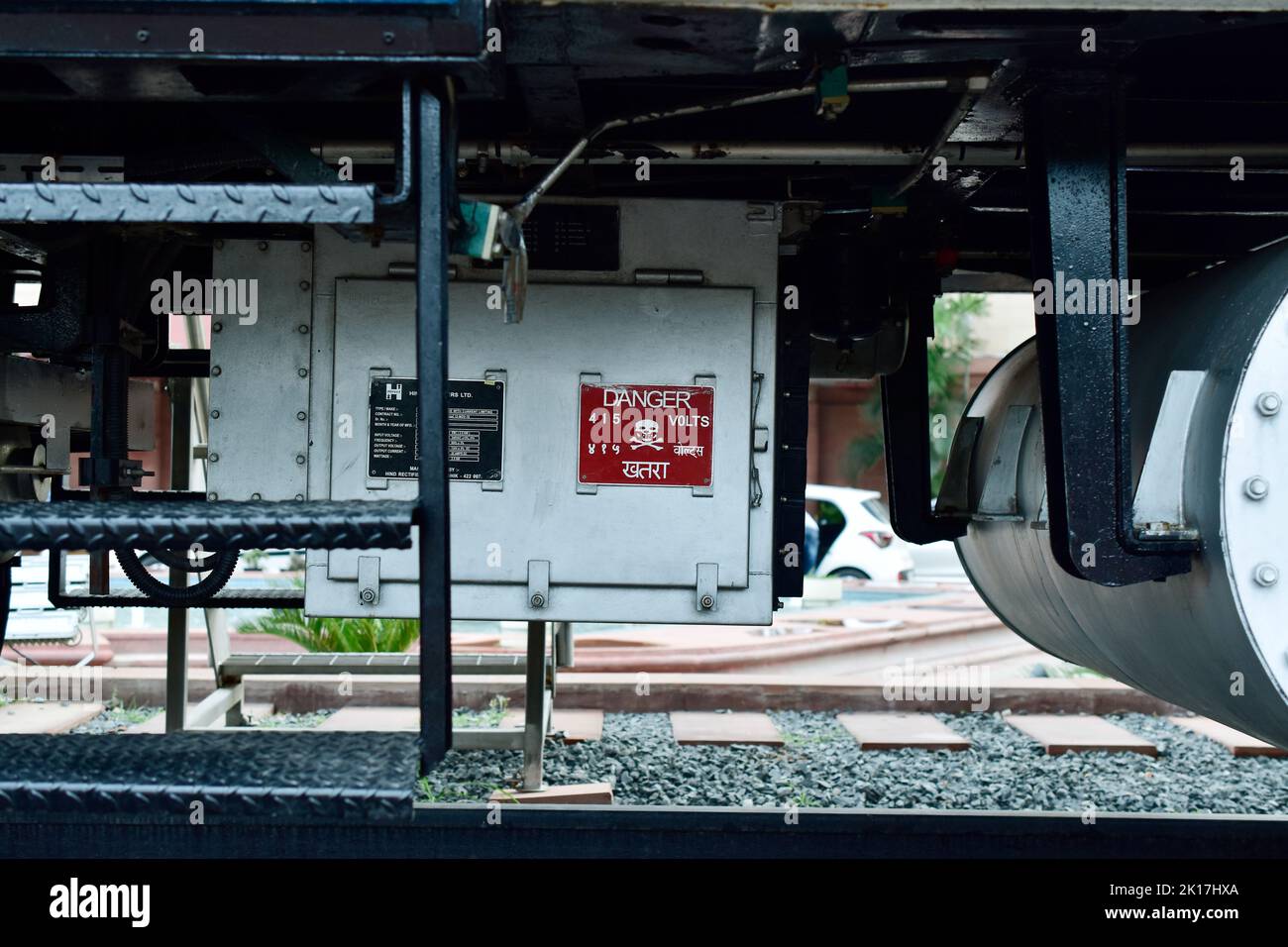 New Delhi, India - 14 September 2022: Electric train transformer box in rail Stock Photo