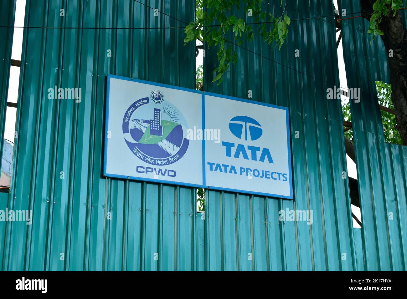 New Delhi, India - 14 September 2022 : Tata projects and cpwd board on construction site Stock Photo