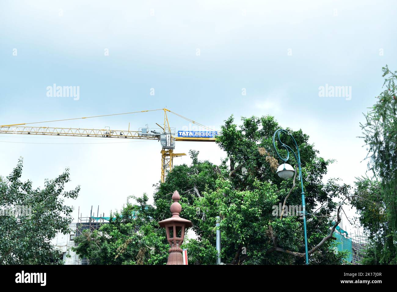 New Delhi, India - 14 September 2022 : Tata projects crane working on construction site Stock Photo
