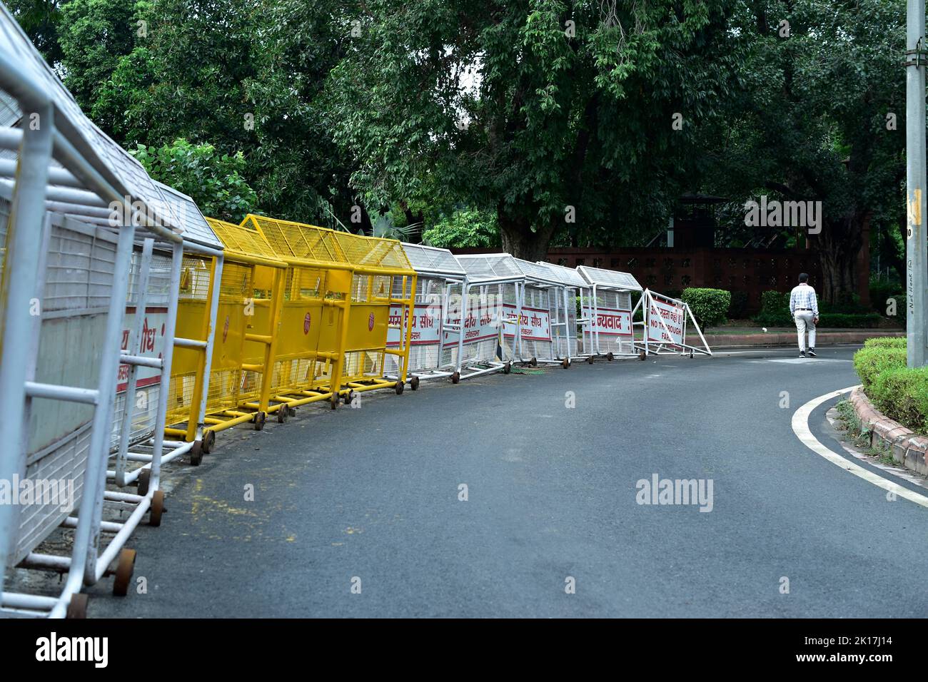 New Delhi, India - 14 September 2022 : Curfew police barricading lockdown Stock Photo