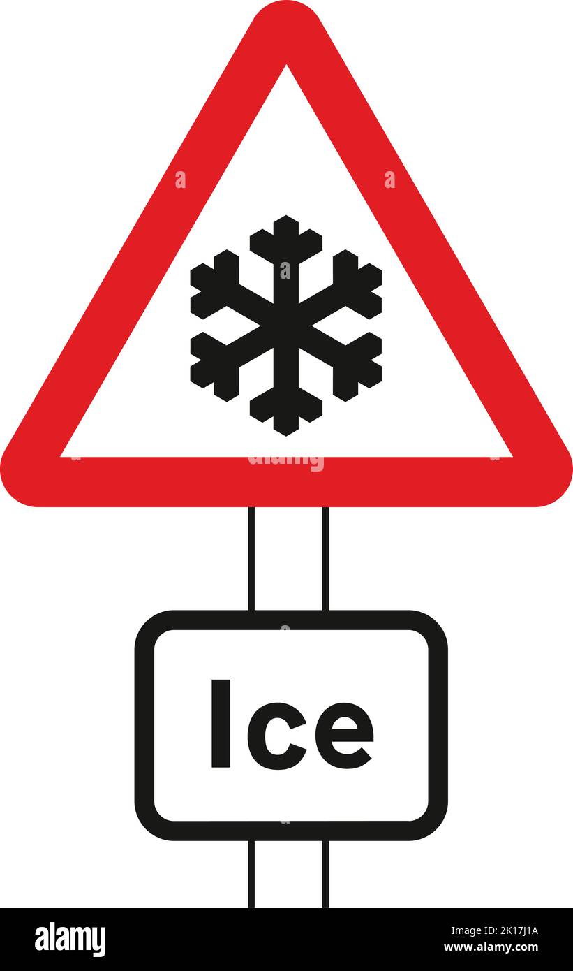 Risk of ice, The Highway Code Traffic Sign, Signs giving orders, Signs with red circles are mostly prohibitive. Plates below signs qualify their messa Stock Vector