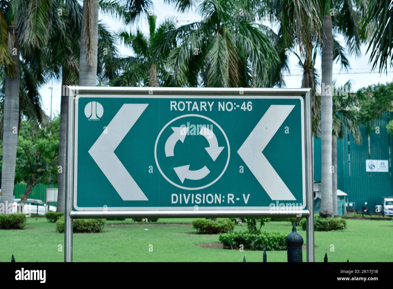 New Delhi, India - 14 September 2022 : Rotation zone warning board at raod Stock Photo