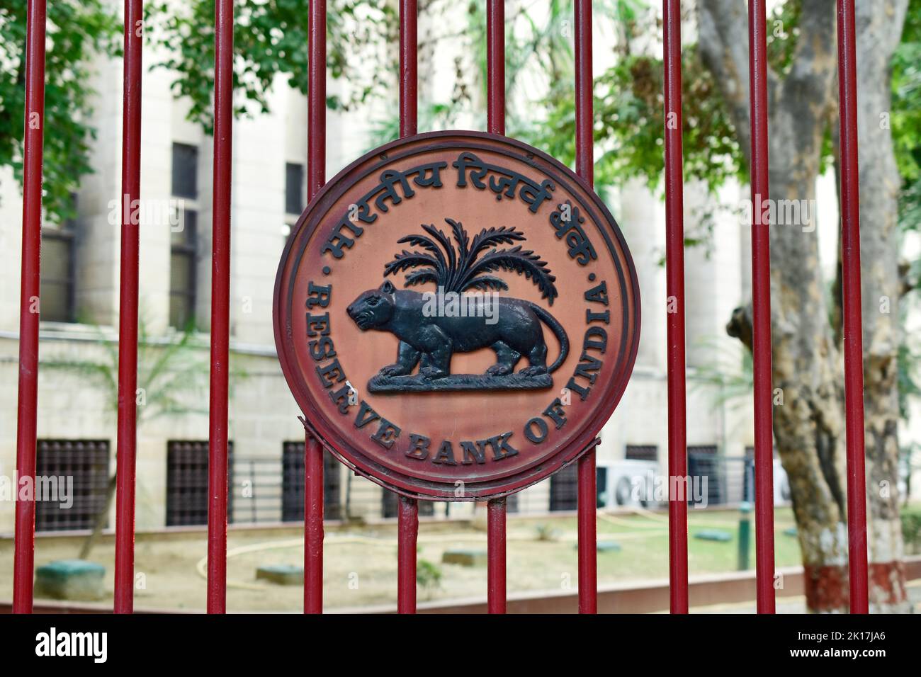 New Delhi, India - 14 September 2022 : RBI logo at the gate of reserve bank of india Stock Photo