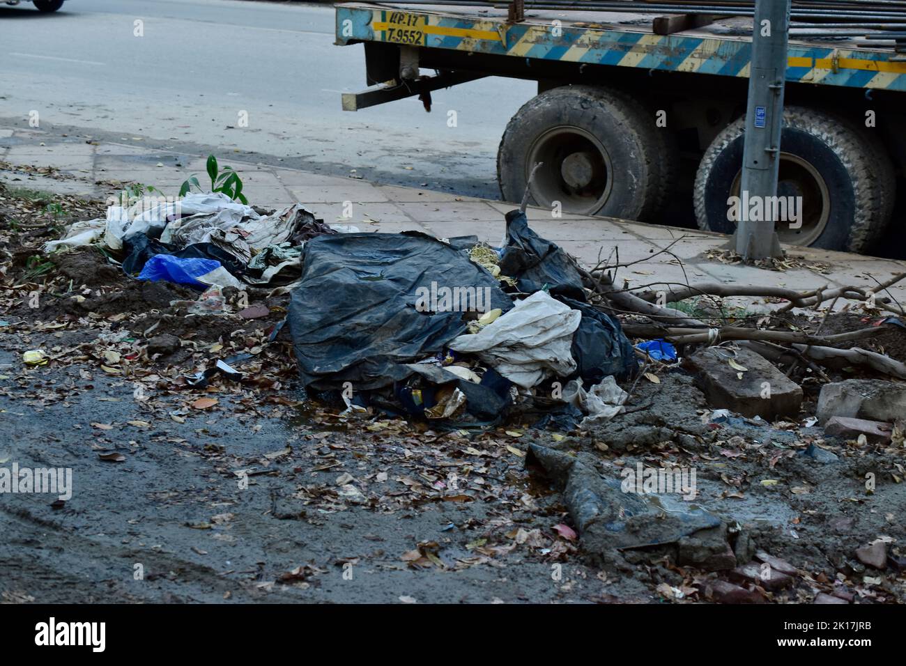 New Delhi, India - 14 September 2022 : Road side garbage at new delhi, india Stock Photo