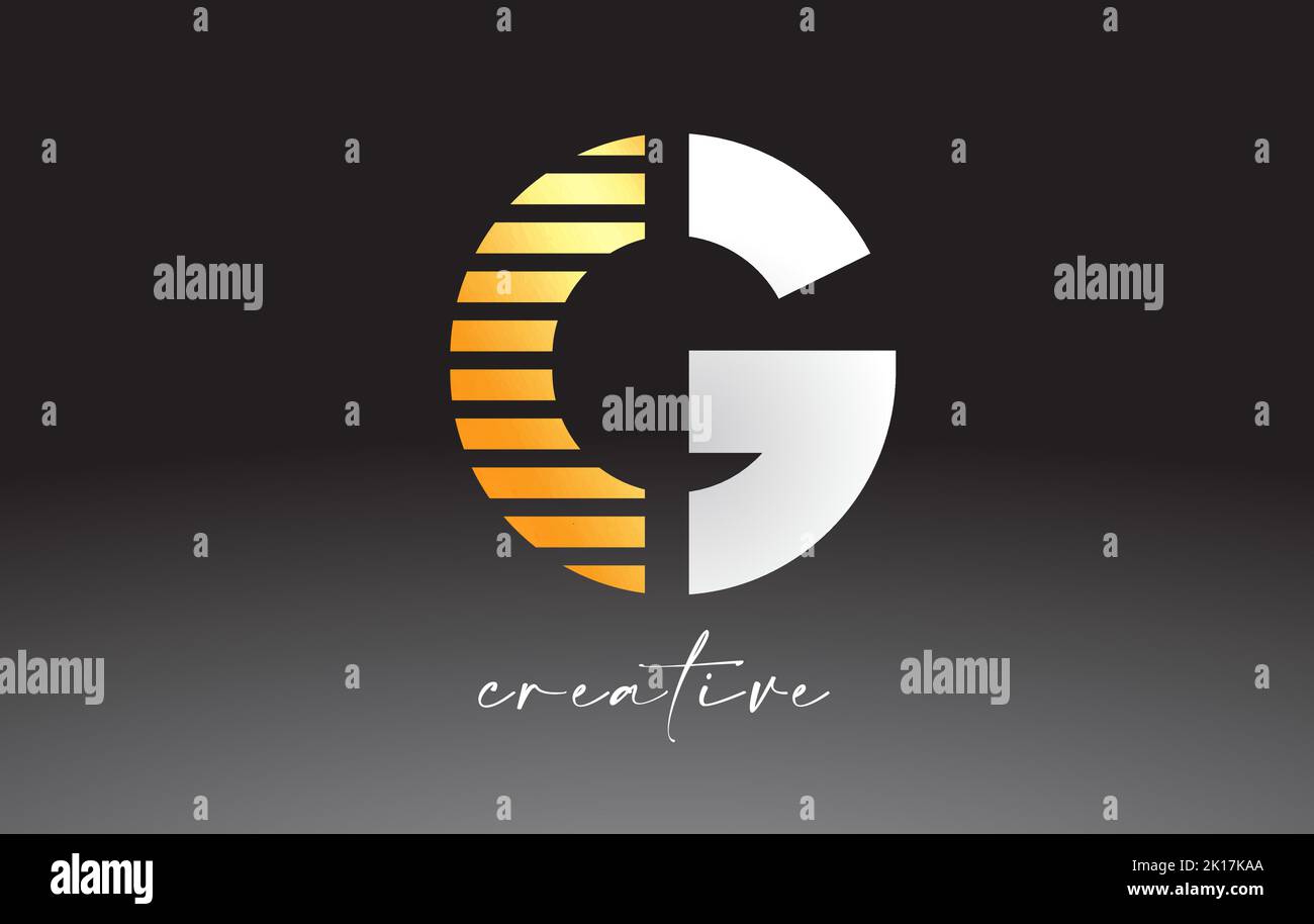 Golden Lines Letter G Logo Design with Creative Lines Cut on half of ...