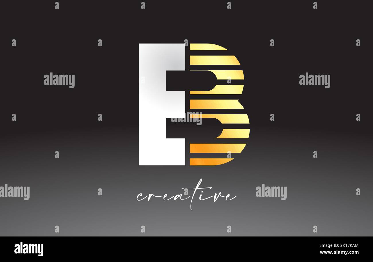 Golden Lines Letter B Logo Design with Creative Lines Cut on half of ...