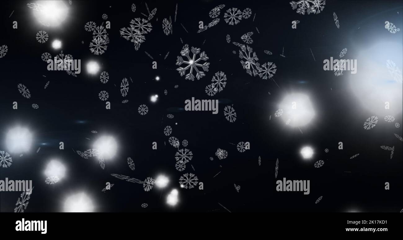 Image of snowflakes falling on black background Stock Photo - Alamy