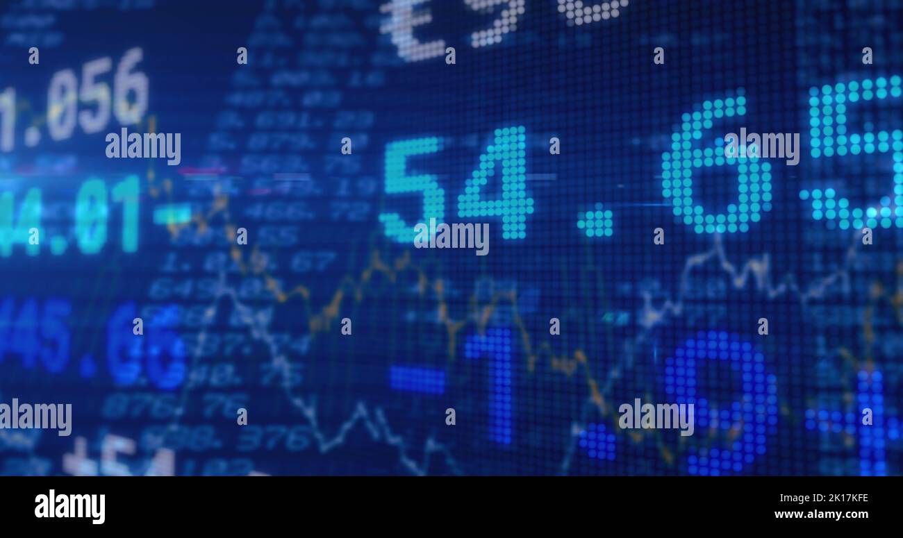 Image of data processing over blue background Stock Photo