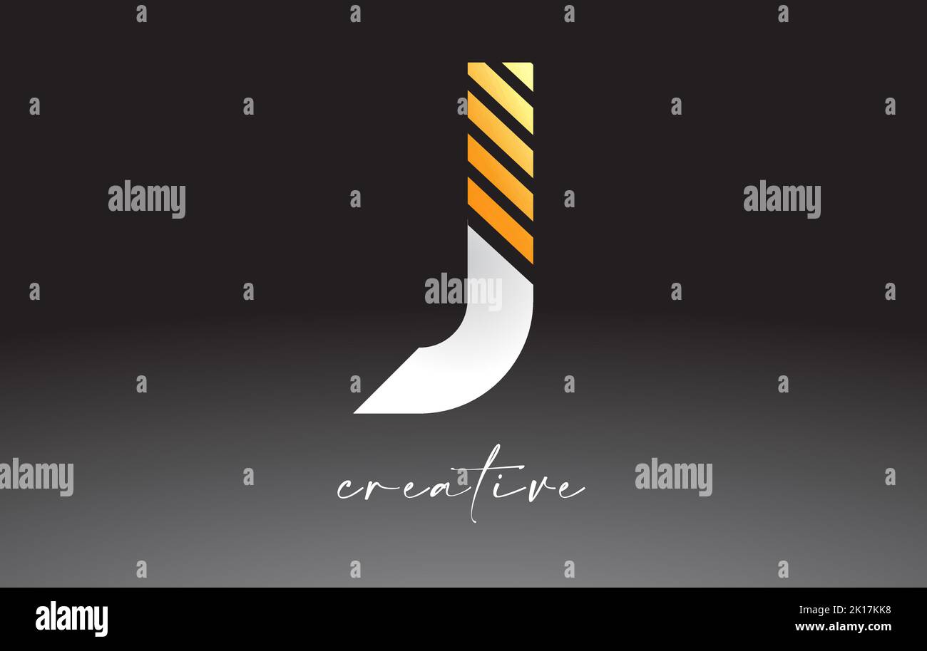 Golden Lines Letter J Logo Design with Creative Lines Cut on half of ...