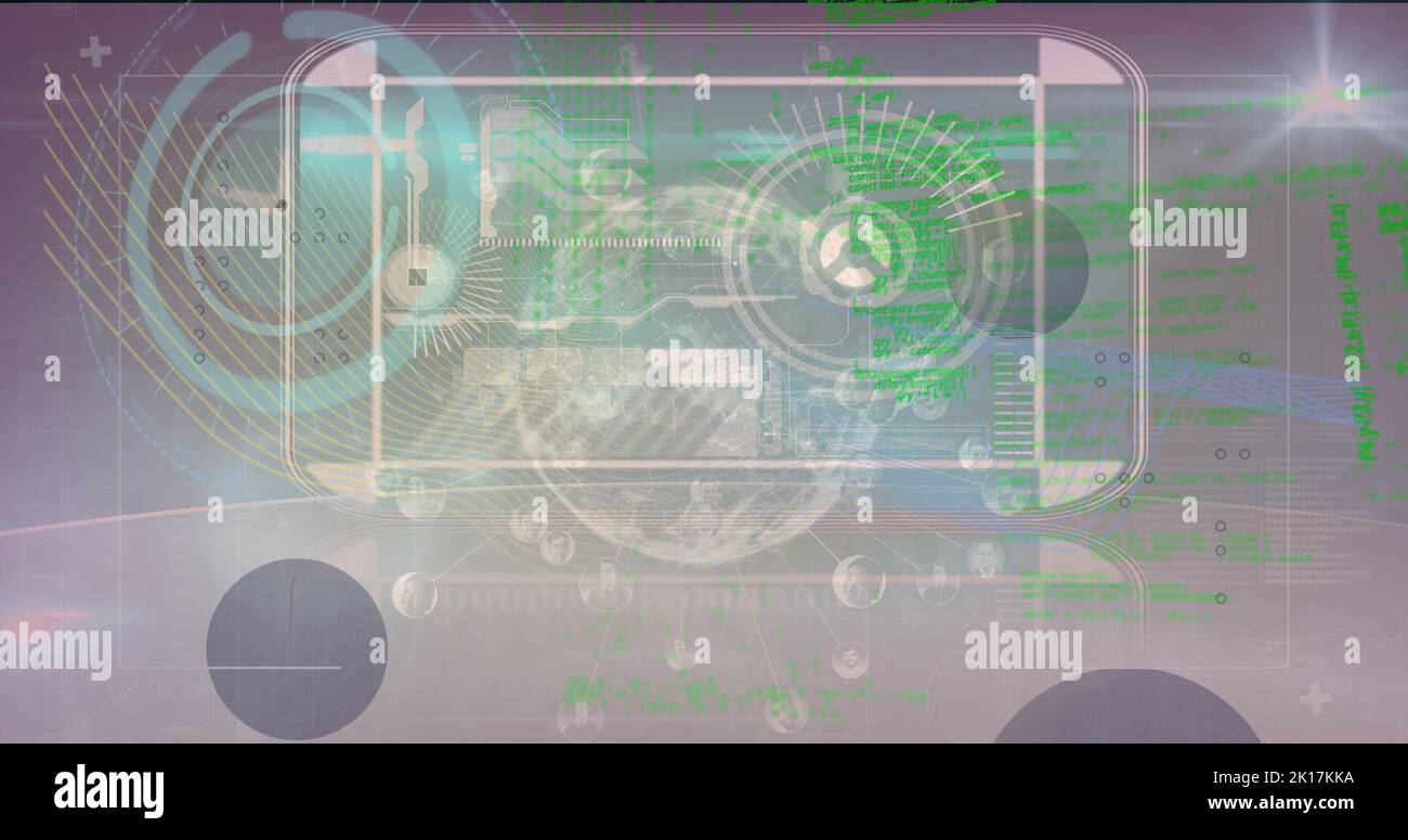 Image of data processing over clock and globe Stock Photo