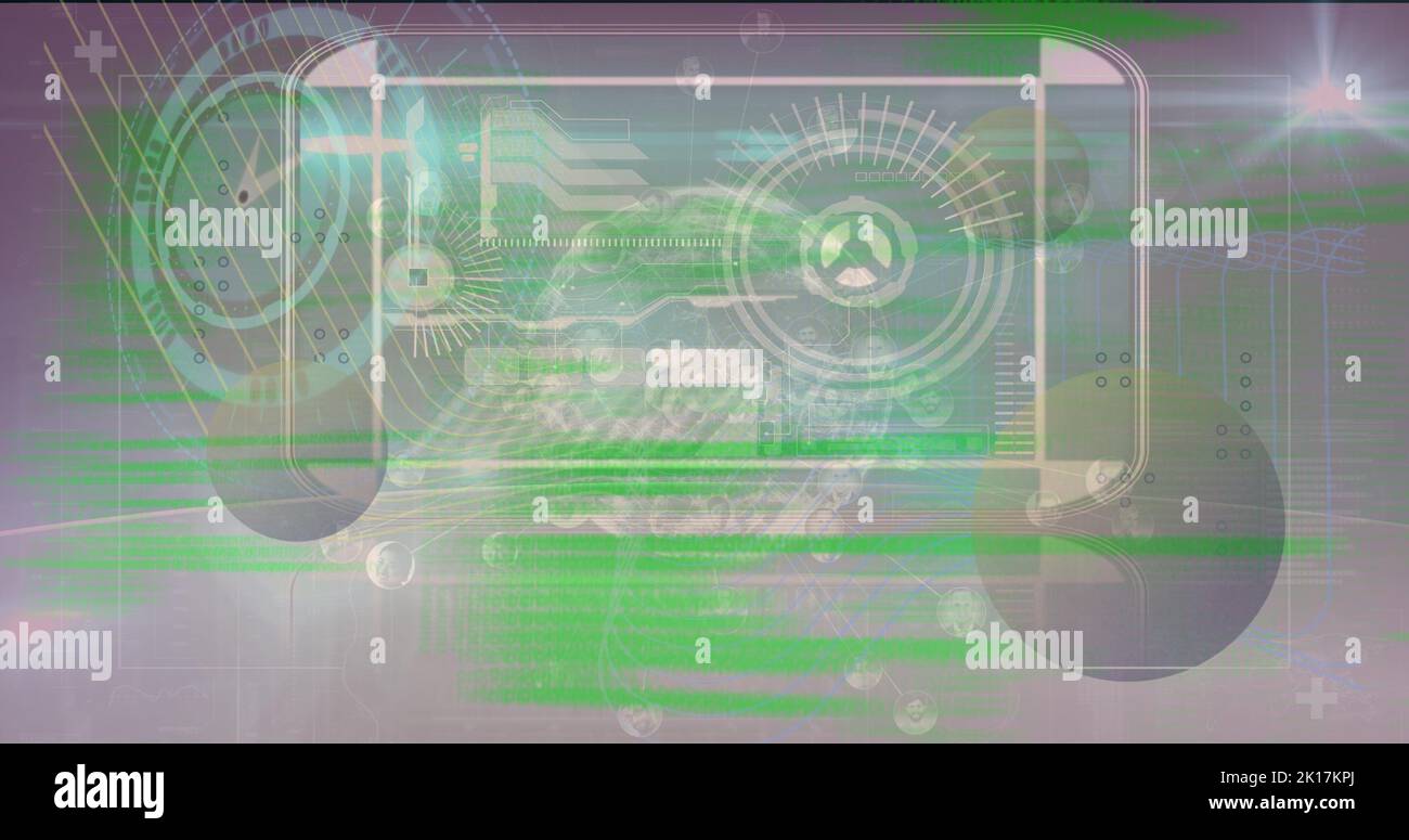 Image of data processing over clock and globe Stock Photo