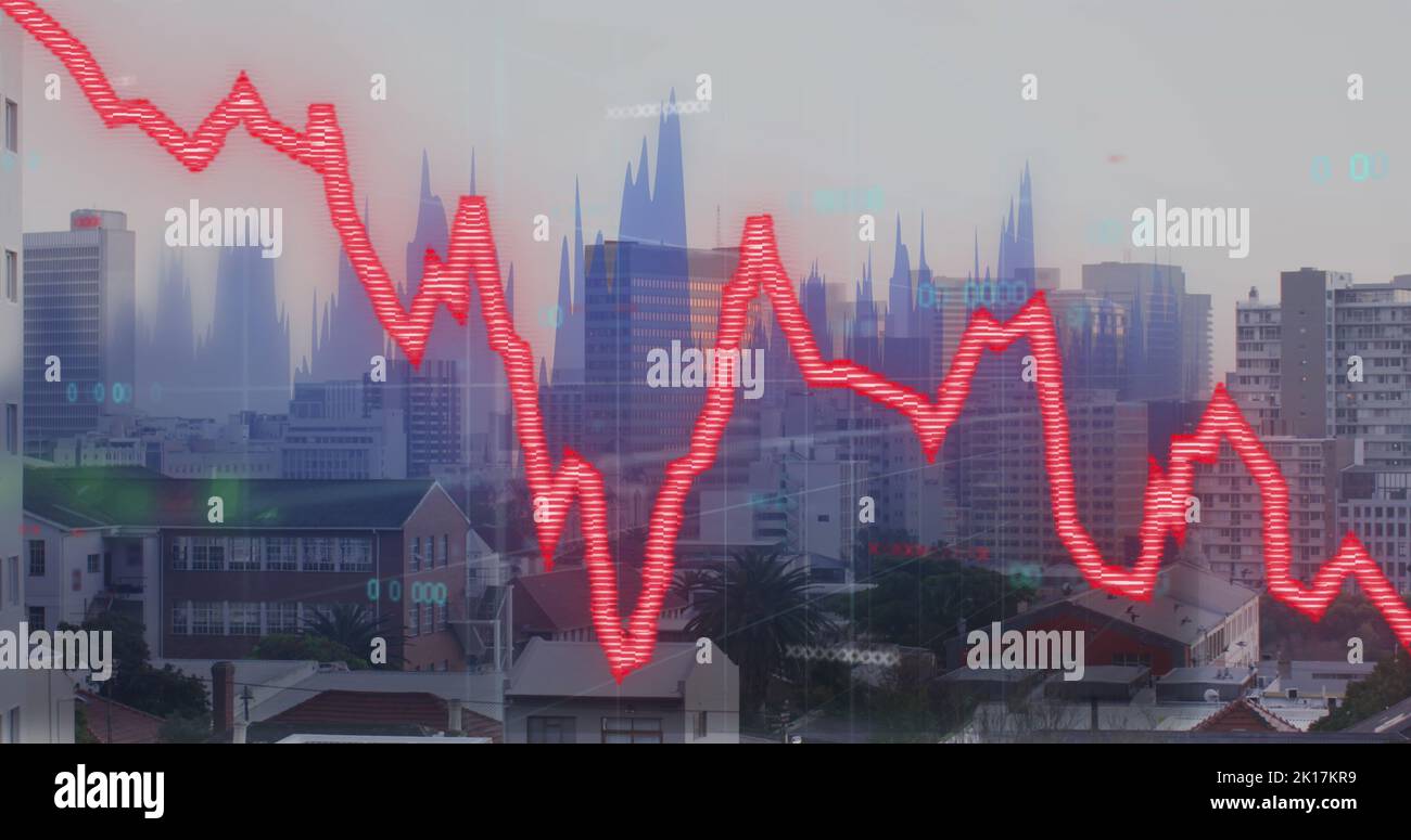 Image of data processing over cityscape Stock Photo