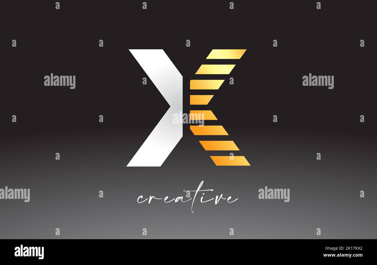 Golden Lines Letter X Logo Design with Creative Lines Cut on half of ...