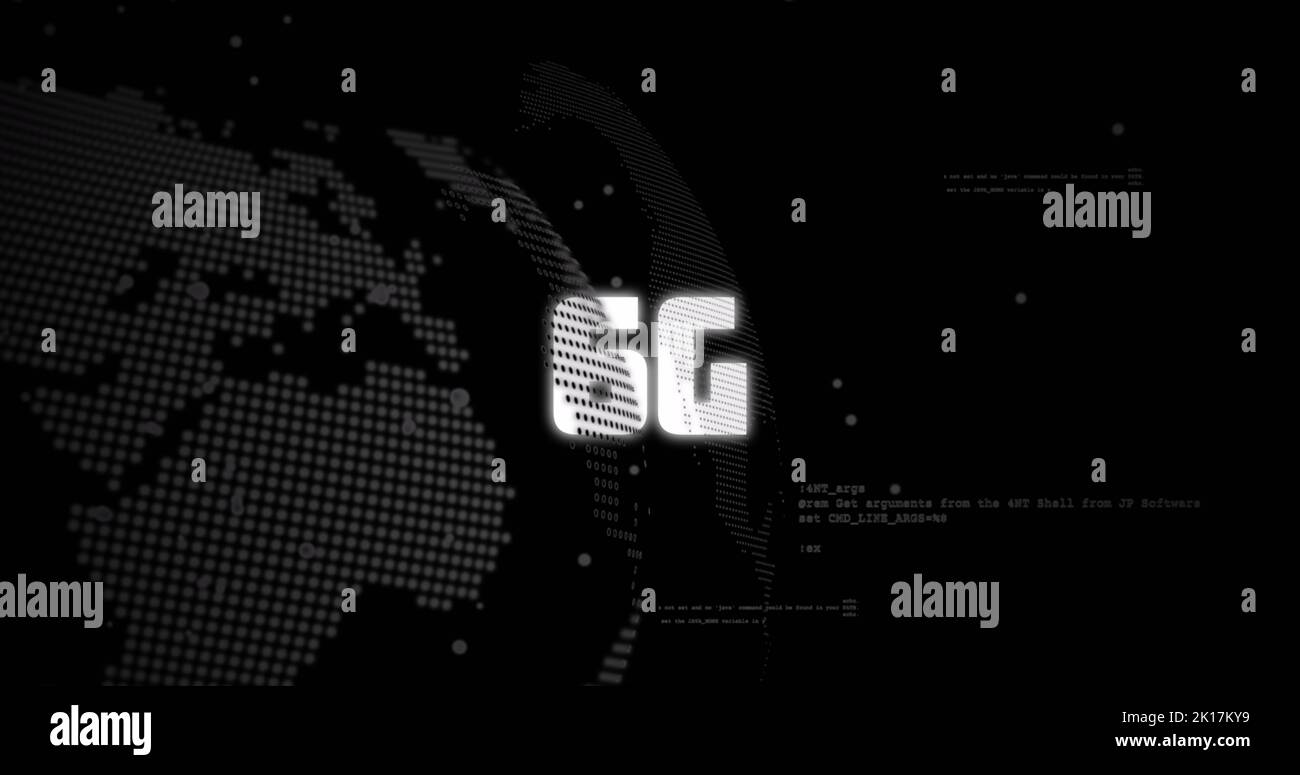 Image of 6g and data processing over globe Stock Photo