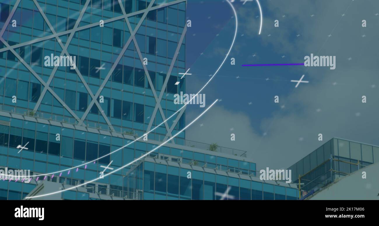 Image of scope scanning over cityscape Stock Photo
