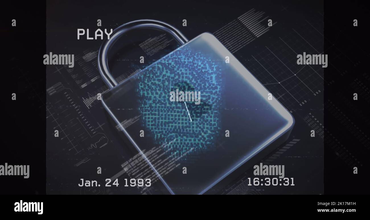 Image of data processing over padlock Stock Photo