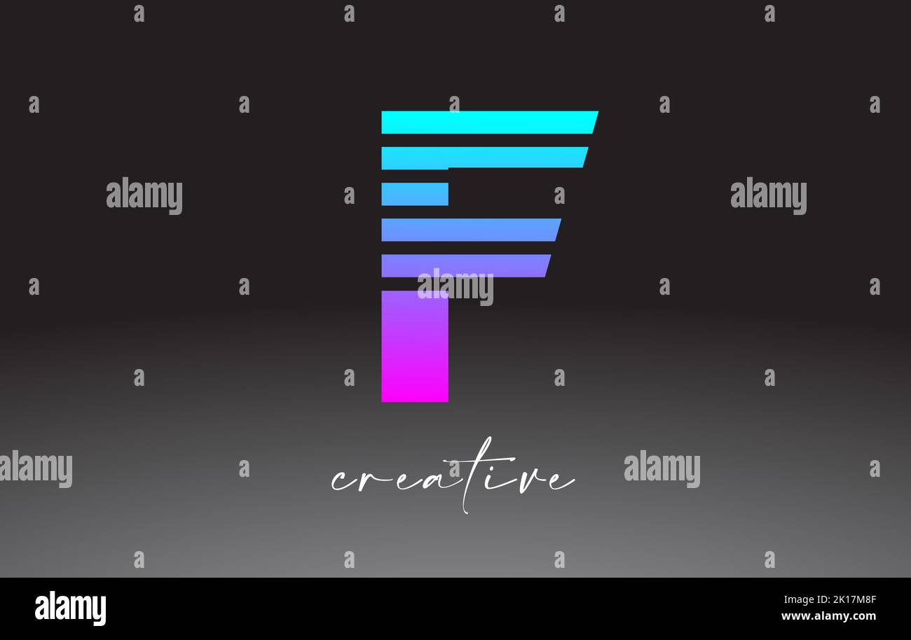 Purple Blue Neon Lines Letter F Logo Design with Creative Lines Cut on ...