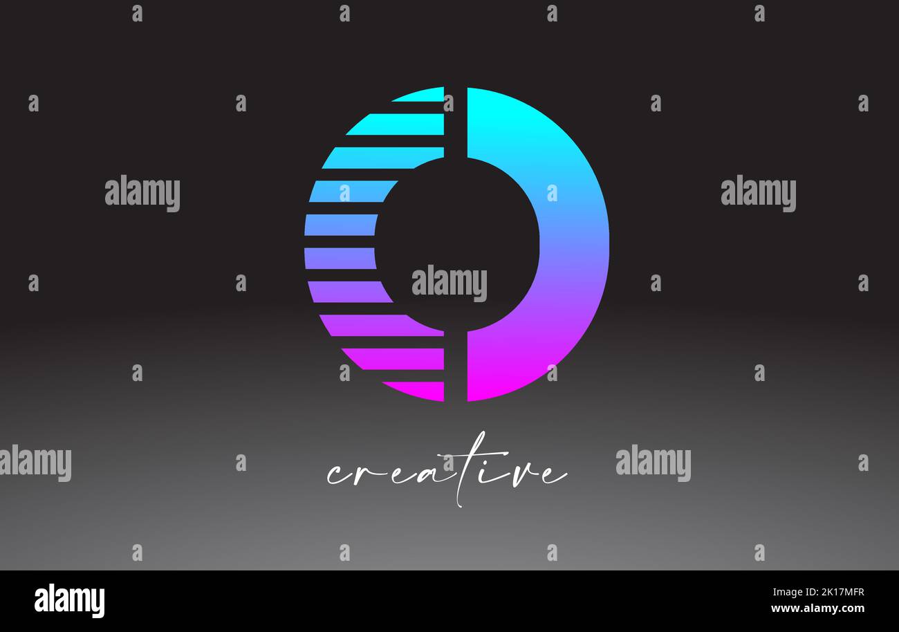 Purple Blue Neon Lines Letter O Logo Design with Creative Lines Cut on ...