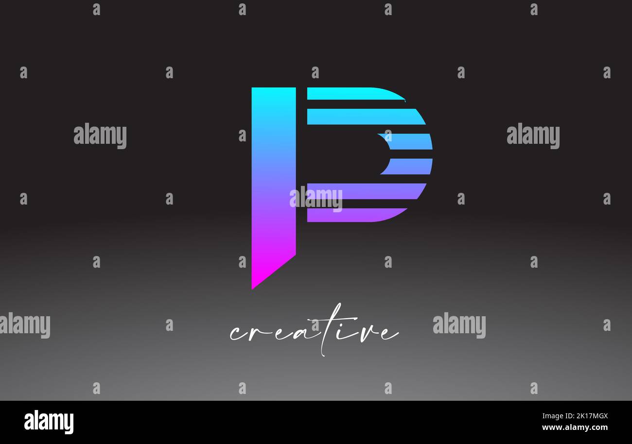 Purple Blue Neon Lines Letter P Logo Design with Creative Lines Cut on ...