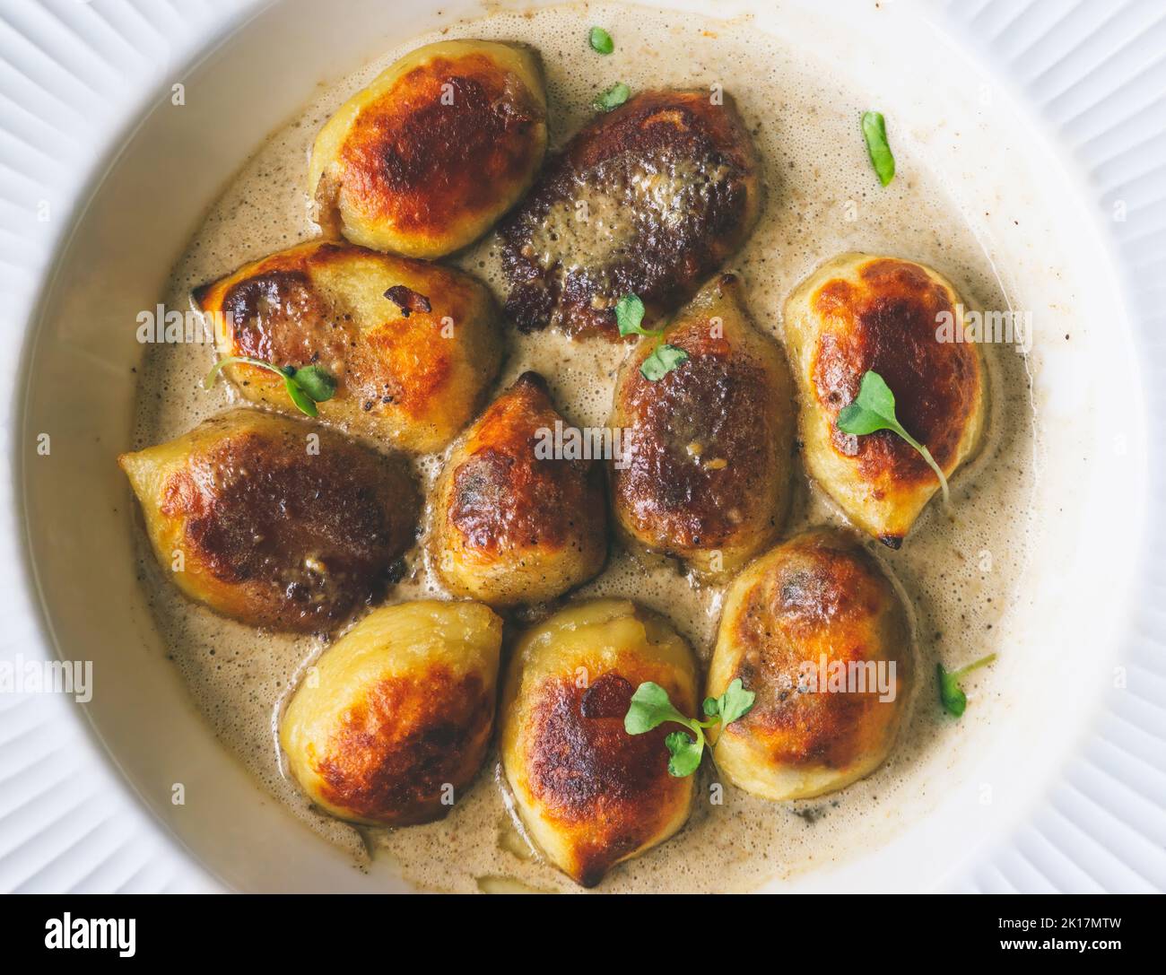 Crispy gnocchi stuffed with mushrooms(boletus edulis) with truffle